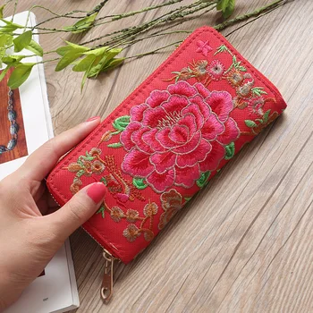 

women wallets purse chinese rose embroidered folk-custom zipper clutch leisure Multi-function wallet phone women wallet purse