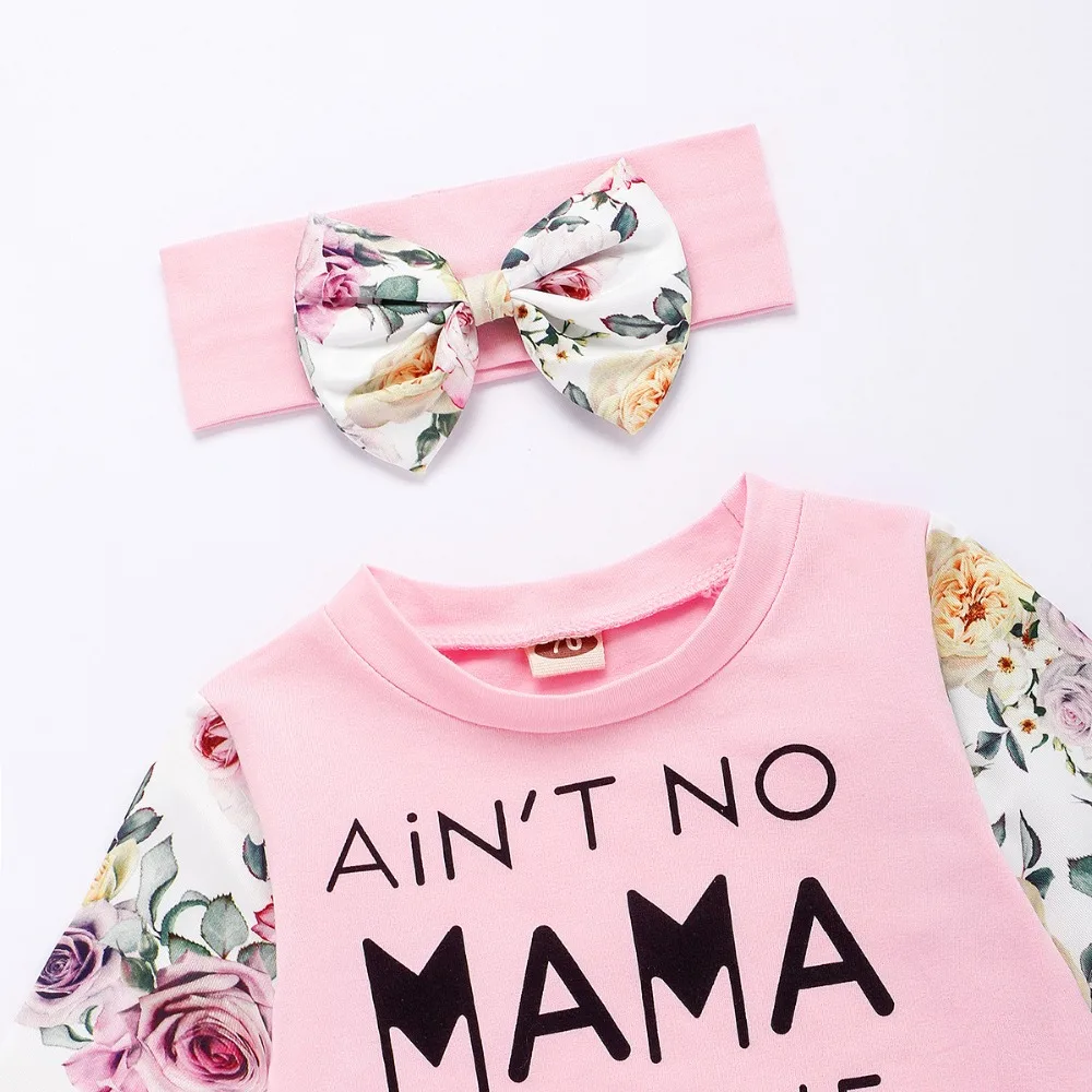 Baby Girl 6M-3T Ain't No Mama like the one I got printed Sweatshirt Top+ Flower Pant+ Headband 3PC outfits