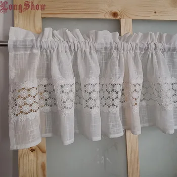 

Home Decorative Modern Rod Pocket Door Cabinet Cupboard Curtain 14x55" White Color Thin Mesh Embroidered Kitchen Window Valance