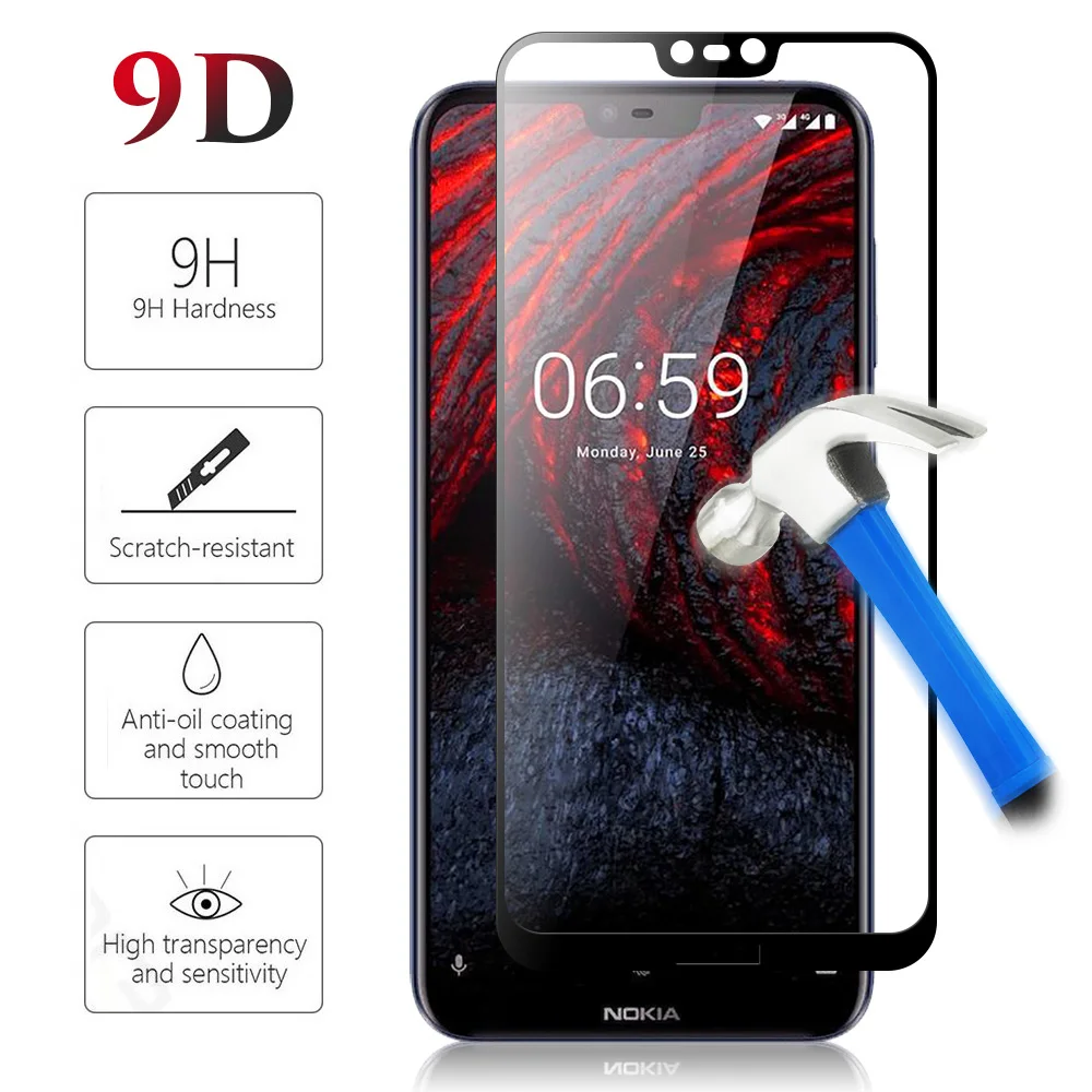 9D закаленное стекло для Nokia 6,1 Plus TA-1099 стекло для Nokia X6 5," полноэкранное защитное стекло 9H Взрывозащищенная пленка