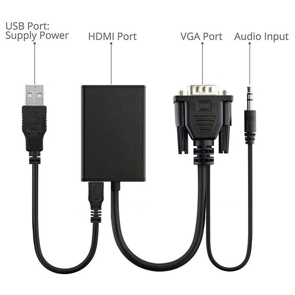 Черный адаптер видео USB с аудио кабелем конвертер VGA в HDMI портативный ноутбук 1080P