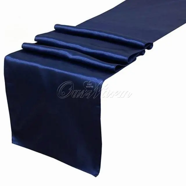 OurWarm Satin Table Runners for Wedding 12\"x108\" Multi Colors for Wedding Table Decoration Event Party Supplies Home Textile - Цвет: Navy blue