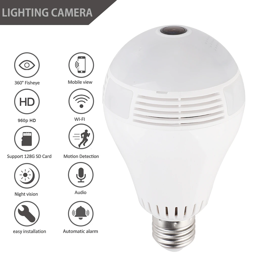 360 Gradi Lampadina del IP di WIFI Della Macchina Fotografica Baby Monitor Video di Sicurezza Mini