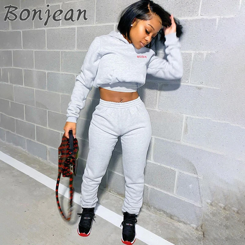 

BONJEAN Tracksuit Women 2 Piece Set Clothing Fashion Casual Long Sleeve Hoodies Sports Tops Pants Sweat Suit Jogging