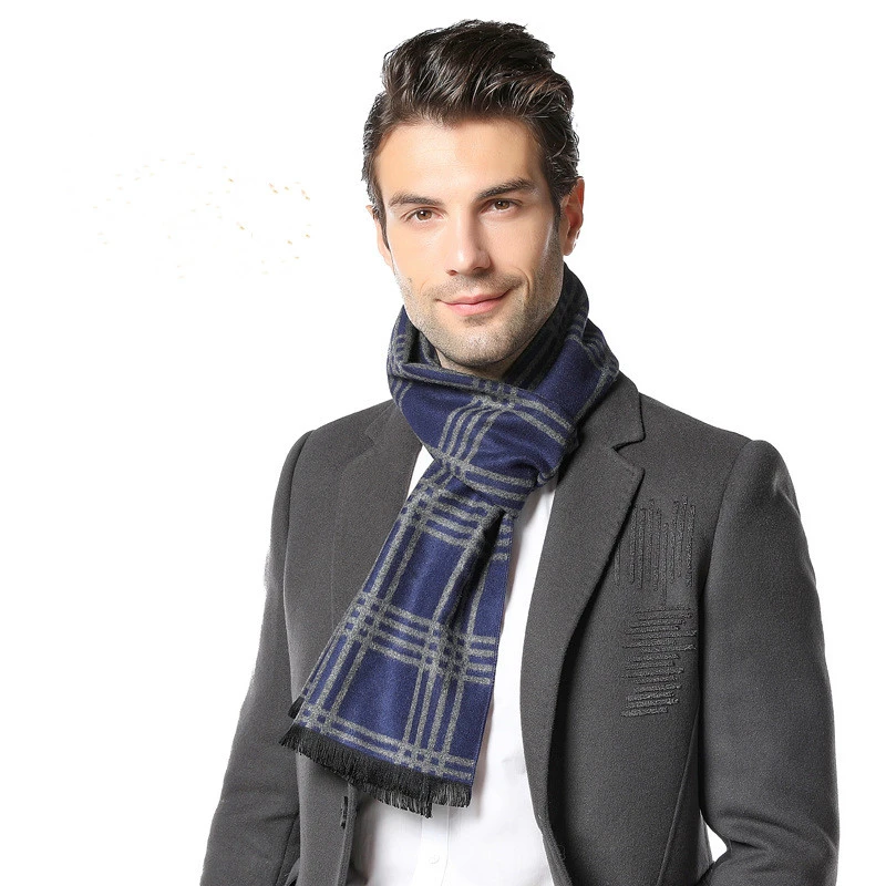 19 男性の冬のカシミヤ格子縞のスカーフ肥厚暖かい男性のスカーフ男性ビジネスショールラップ新ブランドチェック柄ウールスカーフ メンズ スカーフ Aliexpress