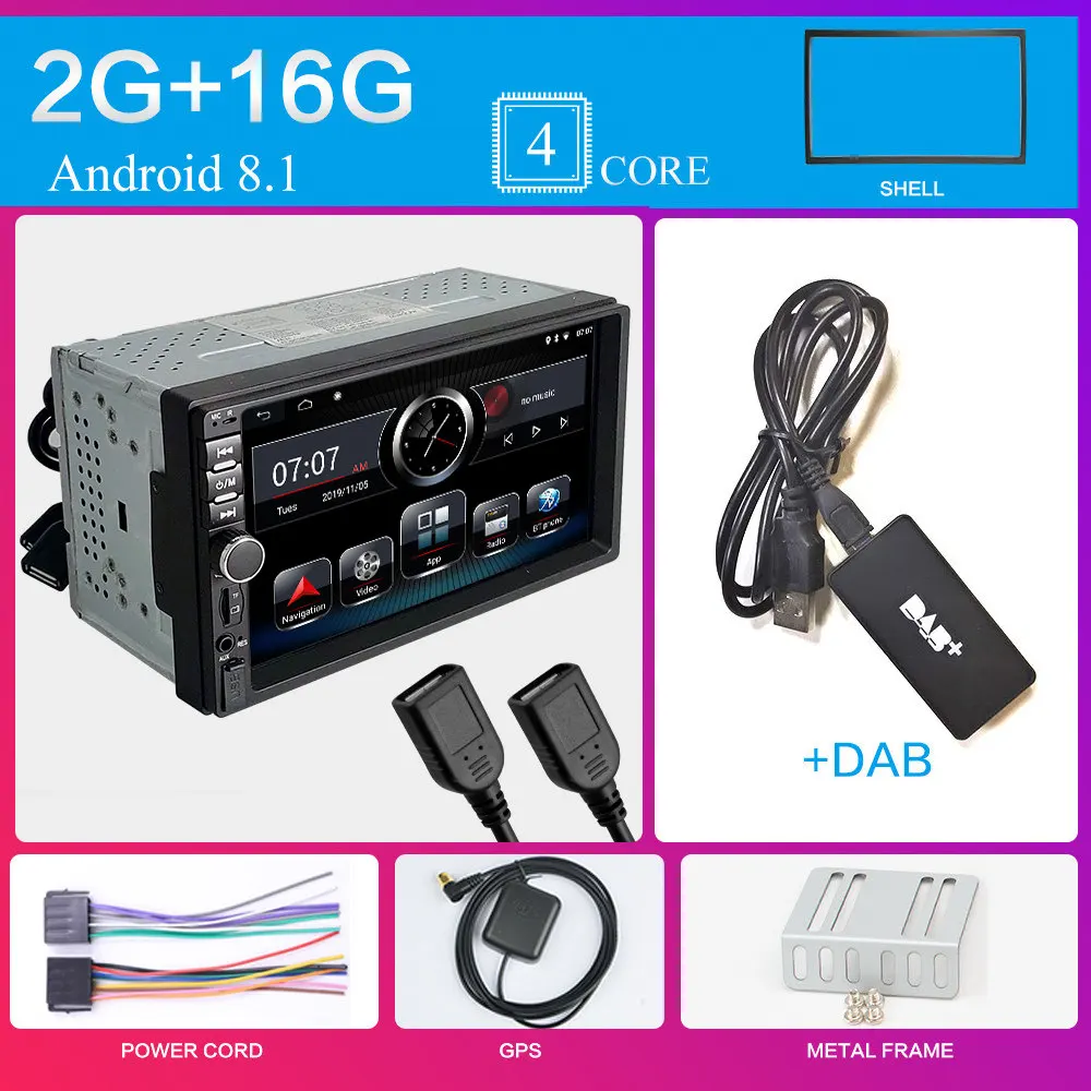 Розовый Автомагнитола 2 Din Android 8,1 ram 2G rom 64G gps навигация Авторадио WiFi FM AM RDS DAB ISDB ТВ Автомобильный мультимедийный плеер 2DIN - Цвет: Розовый