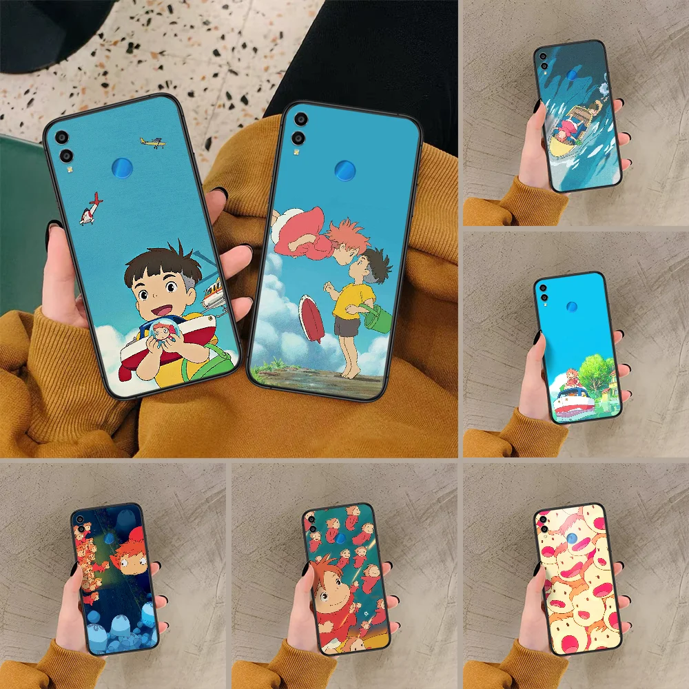 Чехол для телефона Ponyo на скале из аниме Huawei Honor 6A 7A 7C 8 8A 8X 9 9X 10 10i 20 Lite Pro Play Черный