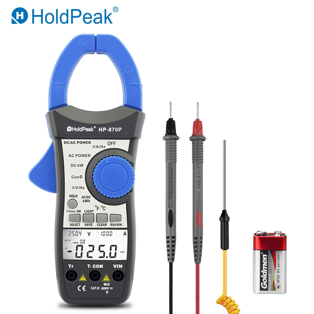 Holdpeak Hp870p Power Clamp Meter Ac/dc Voltmeter 999.9a Ammeter