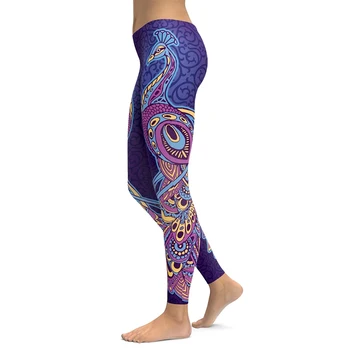 

LI-FI Sexy Purple Peacock Print Yoga Pants Yoga Leggings 2020 New Women Workout Sports Gym Leggings Elastic Slim Pants