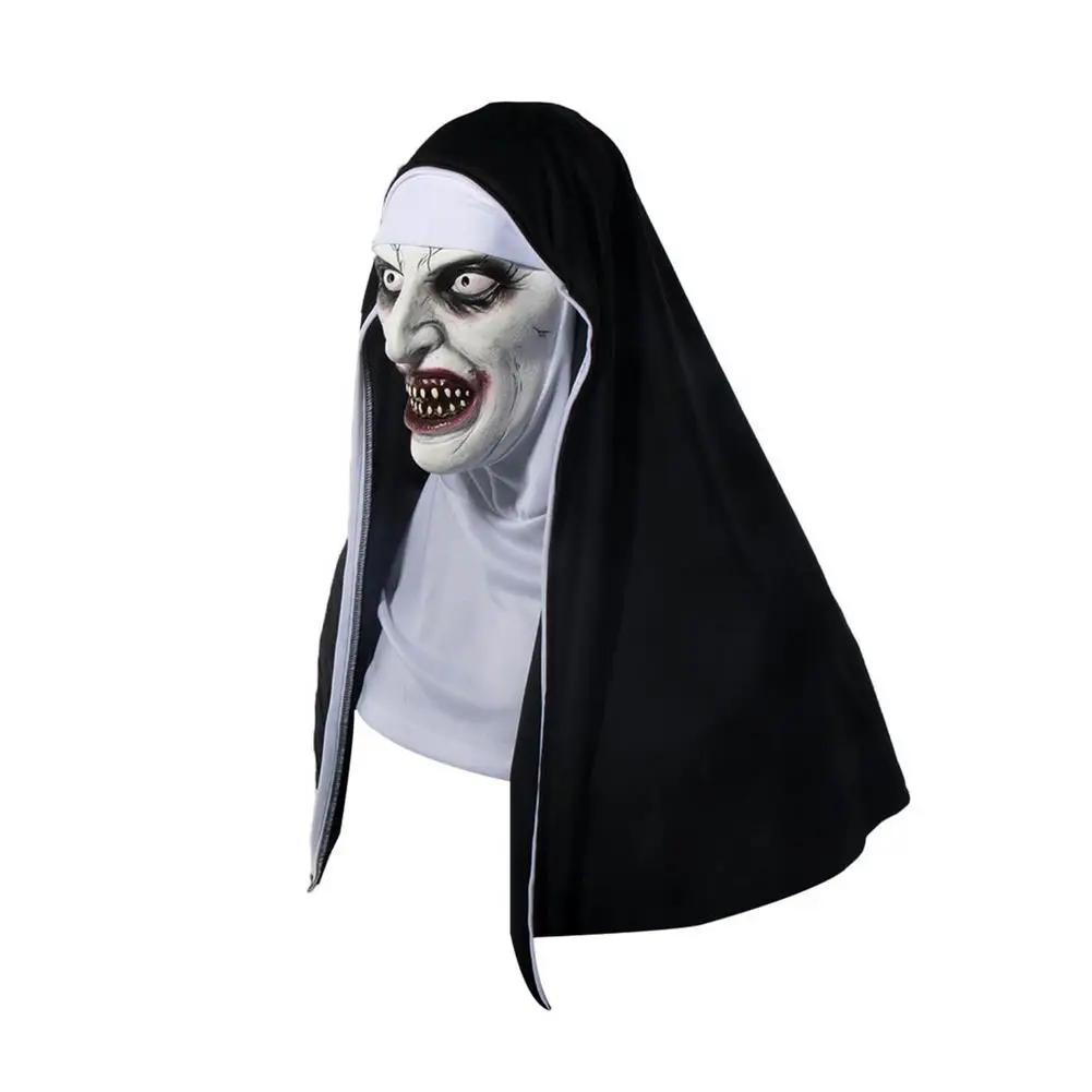 Halloween Party Movie Props Terror Haunted House Nun Headgear Grimace Facepiece 