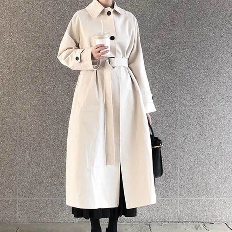Milky white Осенне-зимнее Коричневое Пальто, ветровка, Женский Тренч, пояс, талия, Осеннее длинное пальто, уличная Женская Корейская верхняя одежда - Цвет: Milky white