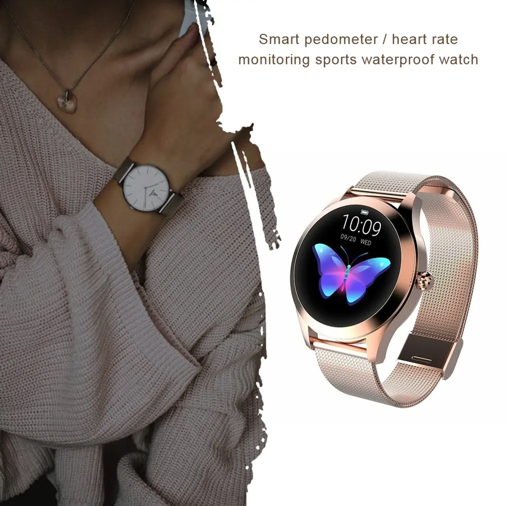 US $27.31 IP68 Waterproof Smart Watch Women Lovely Bracelet Heart Rate Monitor Sleep Monitoring Smartwatch Connect IOS Android KW10 band
