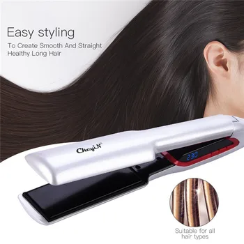 

LCD Temperature Display Electric Hair Straightener Ceramic Wide Aluminum Plate Straightening Flat Iron Barbershop Hairdressing 0