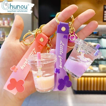 

Moving Liquid keychain Cute Swan Milk Tea Cup Keychain Quicksand Bottle Keychain Bag Keyring Car Keychains Trinket Pendant Gifts