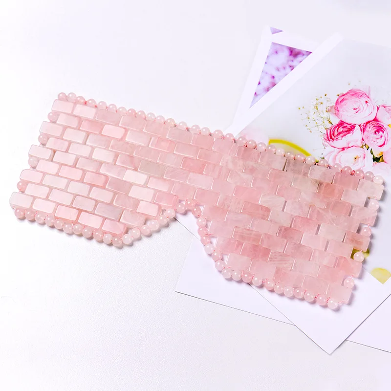 Pink Quartz Eye Mask Massage Face Roller Set Natural Rose Gouache Jade Stone Facial Relax Beauty Massager Ice Therapy Sleeping 3