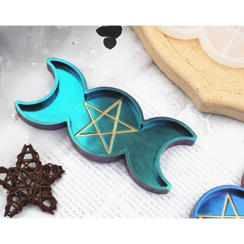 

Handmade Moon Star Candle Tray Resin Molds Moon Phase Box Molds Triple Goddess With Pentagrams Mold Jewelry Making Tools