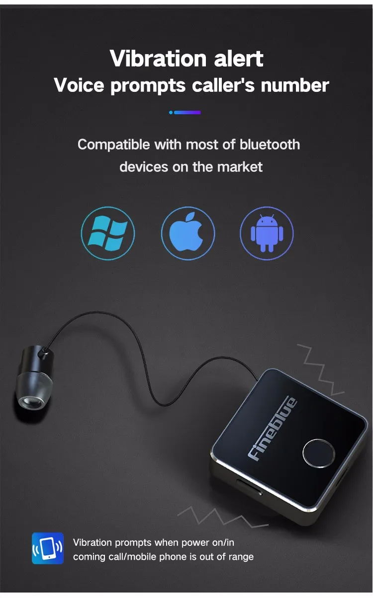 FineBlue F1 беспроводные Bluetooth V5.0 наушники с громкой связью, музыкальная гарнитура, вибрирующий сигнал, наушники с зажимом для смартфона