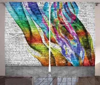 

Brick Wall Window Curtains Abstract Graffiti Painted on Wall Harmony of Colors Street Art Fresco Print Living Room Bedroom Decor