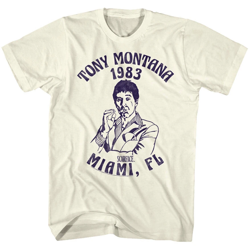 

Scarface Tony Montana 1983 Miami Fl Licensed Adult T Shirt Classic Movie Casual Tee Shirt