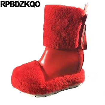 

furry sheepskin handmade fetish high heel winter snow boots women ankle red real fur blue muffin creepers shoes beige extreme
