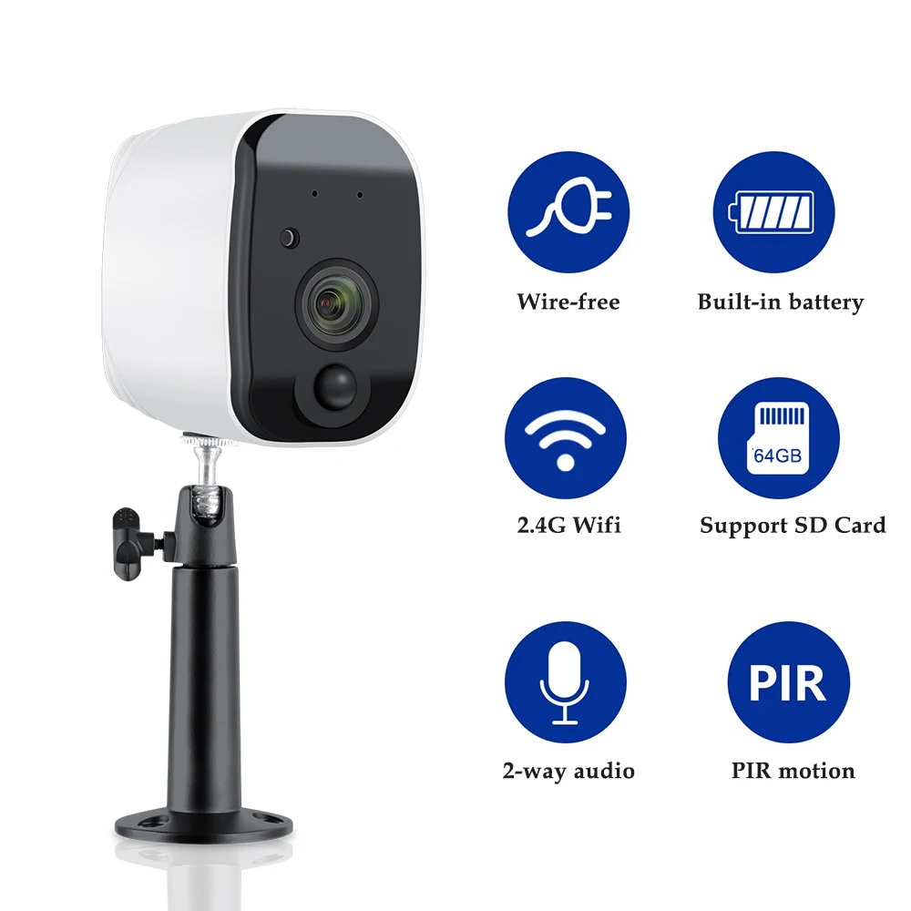 

Wireless WIFI IP Camera 1080P Built-in Rechargeable Battery Outdoor Indoor Security Surveillance 2MP PIR Motion Detect App Tosee