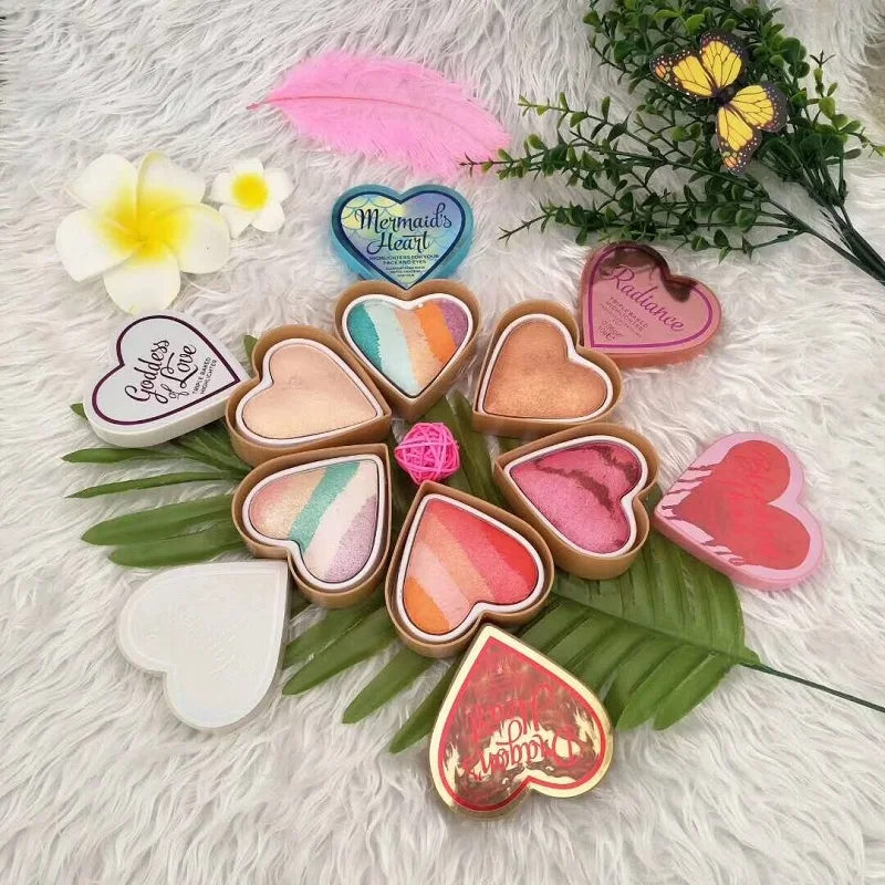 

Highlighters Makeup LOVE 6 Colors Cosmetics Face Make Up Palette Rainbow multicolor heart blushing hearts blusher bronzer