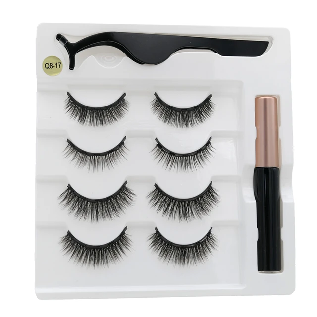 4 pairs of magnetic eyelashes natural soft magnet eyelashes natural magnetic eyeliner makeup mink eyelashes set tool Q8-17