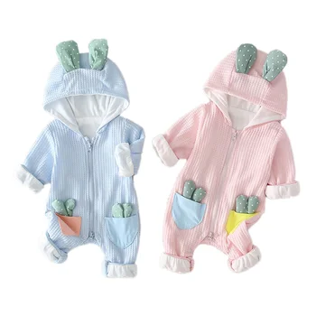 

Infant Baby Cotton Rompers Cartoon Cute Rabbit Hoodied Girls And Boys Jumpers Toddler Zipper Outfits Clothes