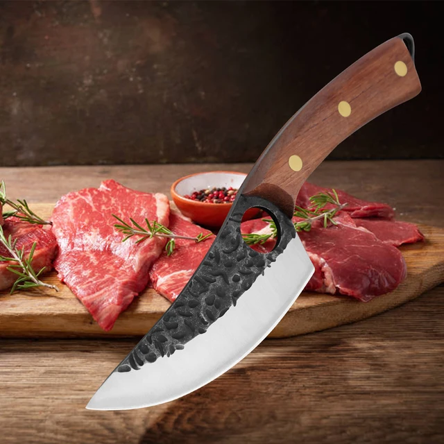 XYJ Razor Sharp Handmade Boning Knife With Whetstone Leather Sheath Hammer Finish Slaughter Hunting Camping Survival Knife 4