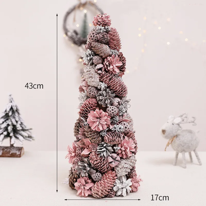 43x17cm Мини Рождественская елка, пластиковая имитация 43x17 см, розовые цветы, шишка, Рождественская елка, Новогоднее украшение интерьера мебели - Цвет: 43x17cm