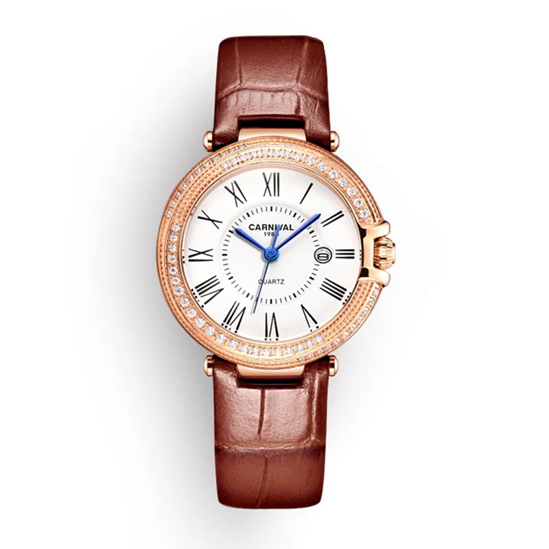 Карнавальные женские часы роскошные женские наручные часы с бриллиантами из розового золота Женские часы с браслетом женские часы Relogio Feminino - Color: Brown