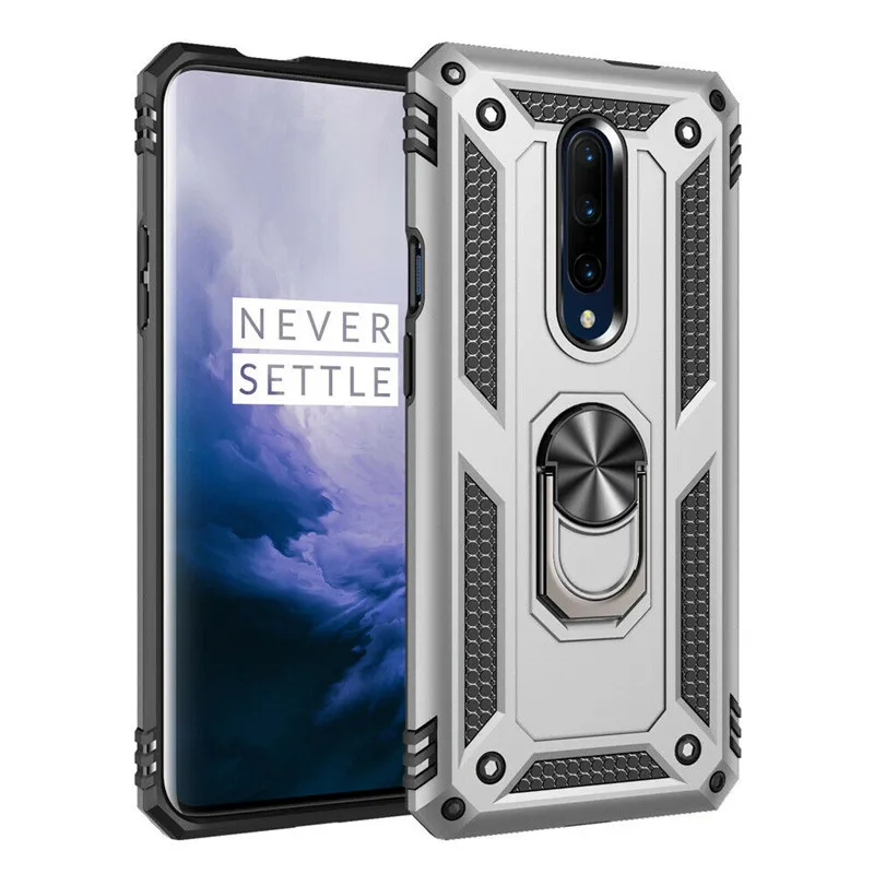 Роскошный армированный противоударный чехол для Oneplus 7 pro с металлическим кольцом-держателем и магнитной подставкой для One plus 7 pro Coque - Цвет: Silver