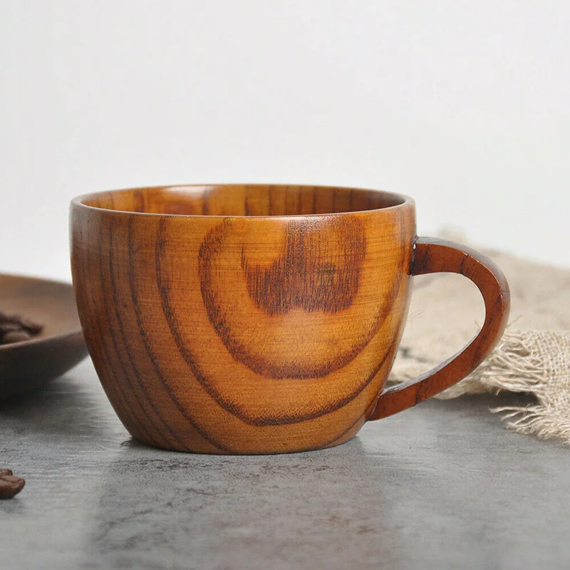 

Household Jujube Wood Flat Bottom Coffee Cup Office Handmade Tea Milk Mug Cup DIN889