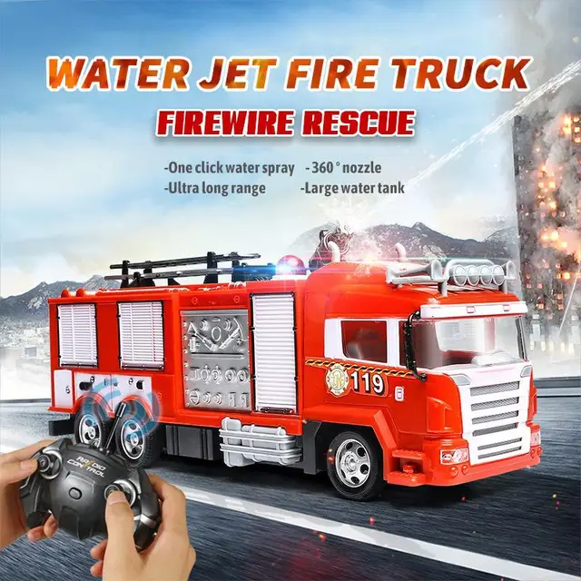 Rc Fire Truck Remote Control Car Truck Rescue 2.4g Fireman Radio Controlled Cars Water Jet Ladder Fire Engine Toys For Boys Gift 1