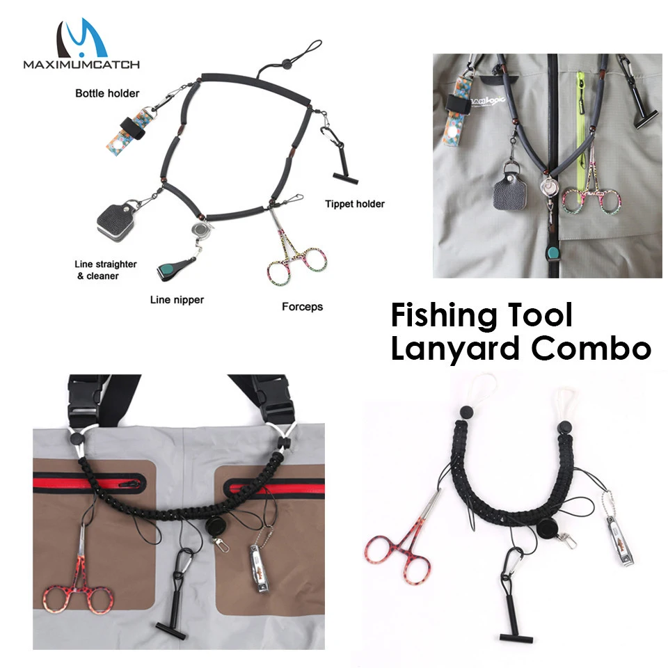 Maximumcatch Fly Fishing Lanyard with Zinger Tippet Holder Line Nipper  Forceps Bottle Holder Fly Fishing Accessory