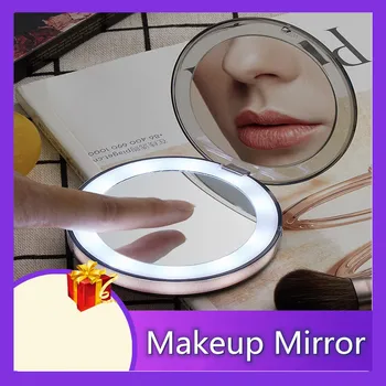 

3 Colors Portable Led Makeup Mirror Light Mini Mirror Vanity Magnifying Spiegel Compact Hand Held Folding Small Pocket Mirror
