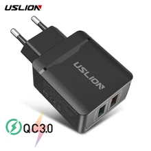 USLION Quick Charge 3,0 18 Вт QC 3,0 адаптер зарядного устройства с двойным USB EU дорожное настенное зарядное устройство для мобильного телефона для iPhone samsung Xiaomi huawei