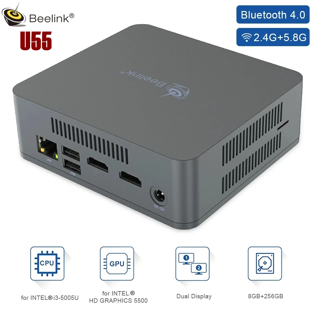 Beelink мини-ПК U55 i3-5005U ЦПУ процессор 8G + 128GB/8G 256GB SSD 1000M LAN 5G WIFI Bluetooth 4 0 Windows 10 домашний