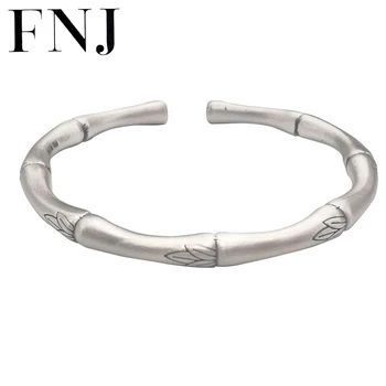 

925 Silver Bamboo Bangle Fashion Simple Vintage Open Size Diameter 54mm 100% S925 Sterling Silver Bangles for Women Jewelry