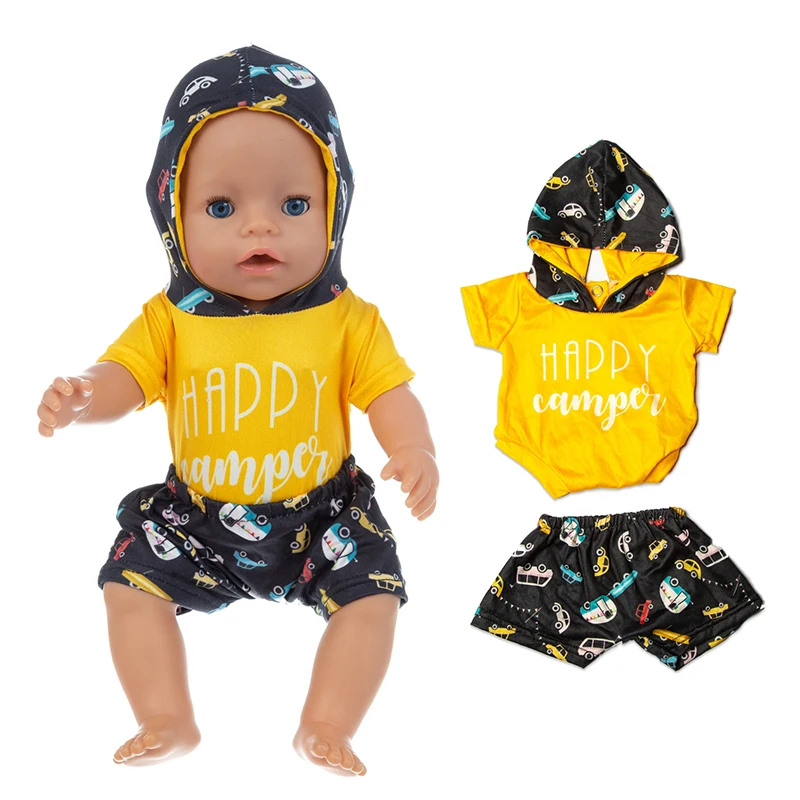Doll Clothes 3Pcs=Set+Hat+Shoes Fit 17inch 43cm Baby New Born Doll Clothes