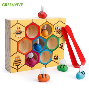 

Coogam Toddler Fine Motor Skill Toy, Clamp Bee to Hive Matching Game, Montessori Wooden Color Sorting Puzzle, Early Learning Pre