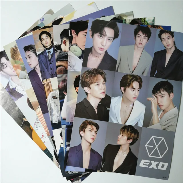 Белый 8*(42x29 см) Новые Kpop EXO настенные плакаты Наклейки подарок около XIUMIN SUHO CHANYEOL SEHUN - Цвет: Белый