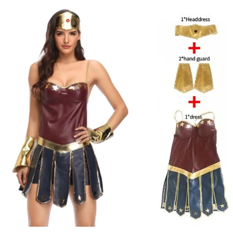 Костюм для косплея Wonder Woman, костюм для взрослых, гладиаторская форма, костюм Дианы, костюм на Хэллоуин для женщин, платье Good Omen