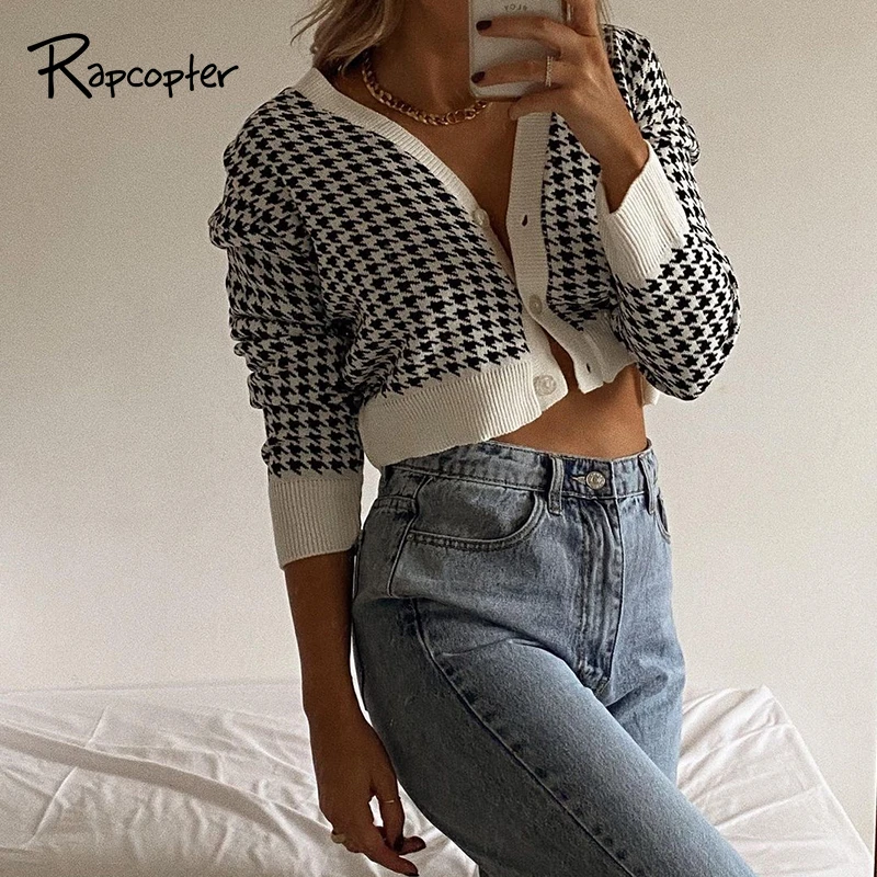 houndstooth cropped cardigan