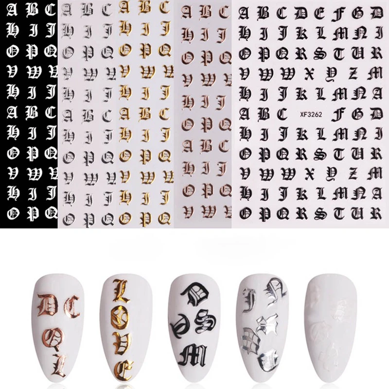 Hot Sale 5pcs Set Nail Art Stickers Gold Word Silver Letter White Alphabet Black Abc Stickers For Nail Art Design Self Adhersive Stickers Decals Aliexpress