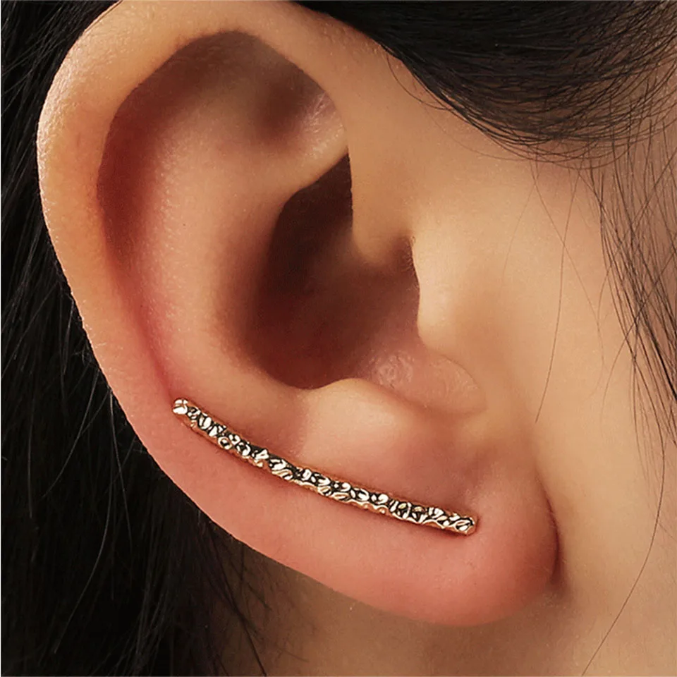 2019Fashion Minimalist Embossing Road Clip Earring Retro Gold Alloy Brincos Ear Cuff Earring Women Pendientes Jewelry Gift WD483