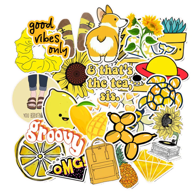 

50 PCS Cartoon Yellow Stickers For Chidren Toy Waterproof Sticker to DIY Suitcase Laptop Bicycle Helmet Car Decals