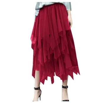 

Women Sexy Solid color skirt Fashion Women Spring High Elastic Waist Mesh Tutu Skirt Irregular Skirt юбка женская Free Shipping