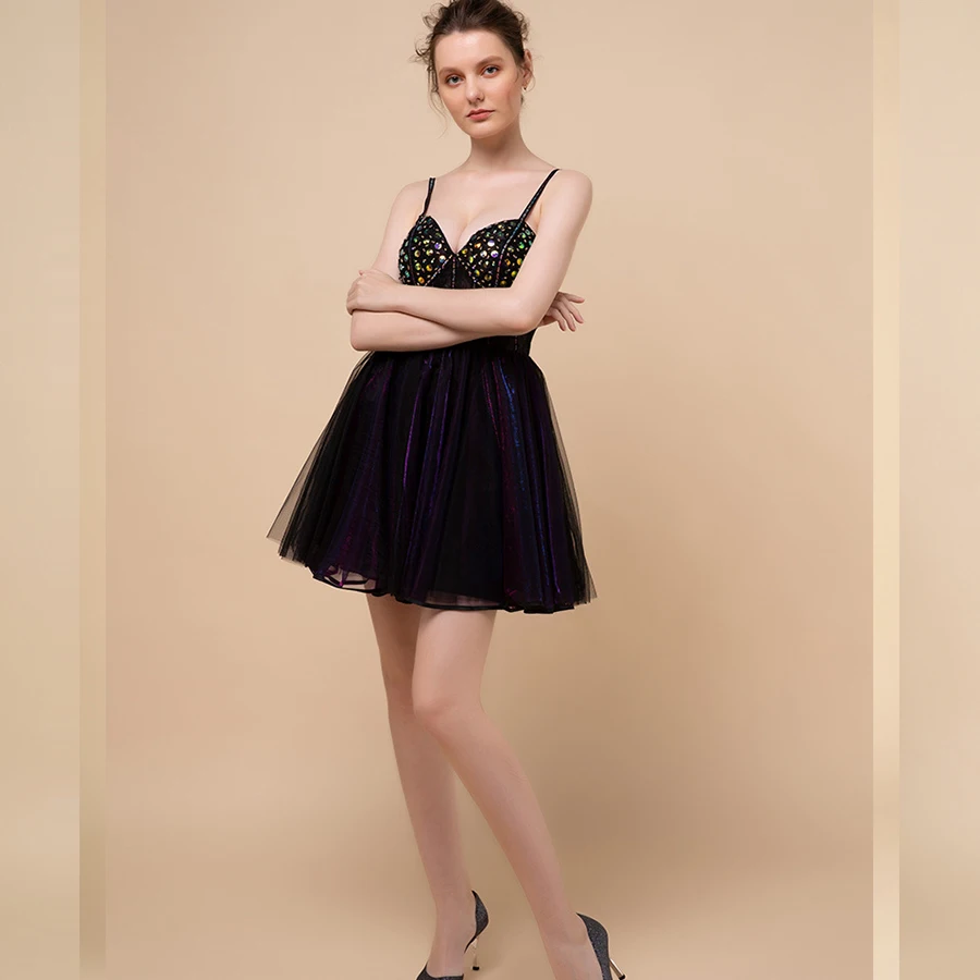 Skkyue вечернее платье с блестками и кристаллами Robe De Soiree без рукавов Короткие трапециевидные Вечерние платья на бретельках с v-образным вырезом торжественное платье H049