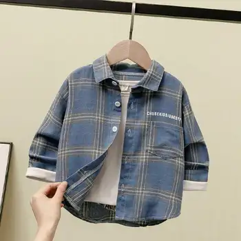 

INS HOT Baby Boys shirt 0-9 years old autumn and winter Korean plaid printed letters Cotton jacket thin boy shirts for children